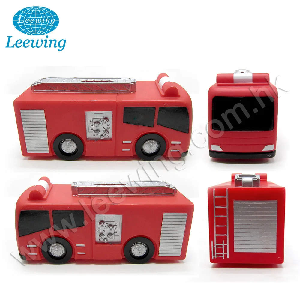 Plastic PVC Fire Engine Truck Car Shape Coin Bank Money Saving Box