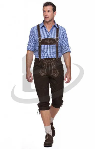 Bavarian Traditional Leather Trousers Lederhosen with Check Shirt Leather Shoe and Socks (oktoberfest Costume)