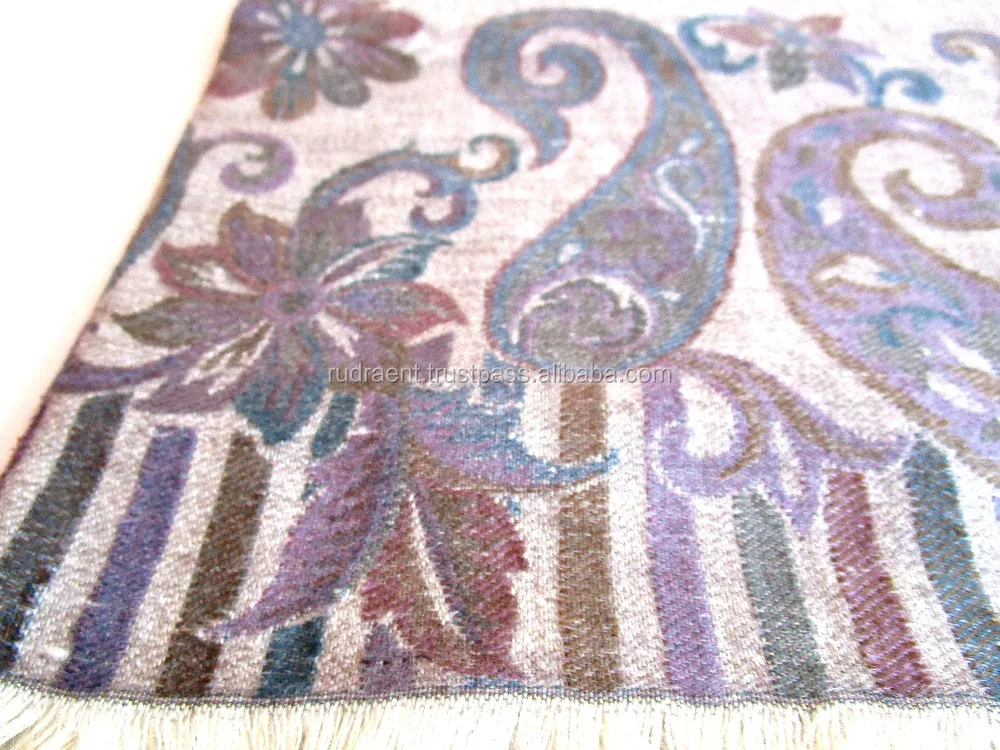 Handicraft Soft Lambswool Beige Shawl Stole Scarf for Her Exquisite Handwoven Indian Hand Embroidered Outdoor, Party 26'X 80'