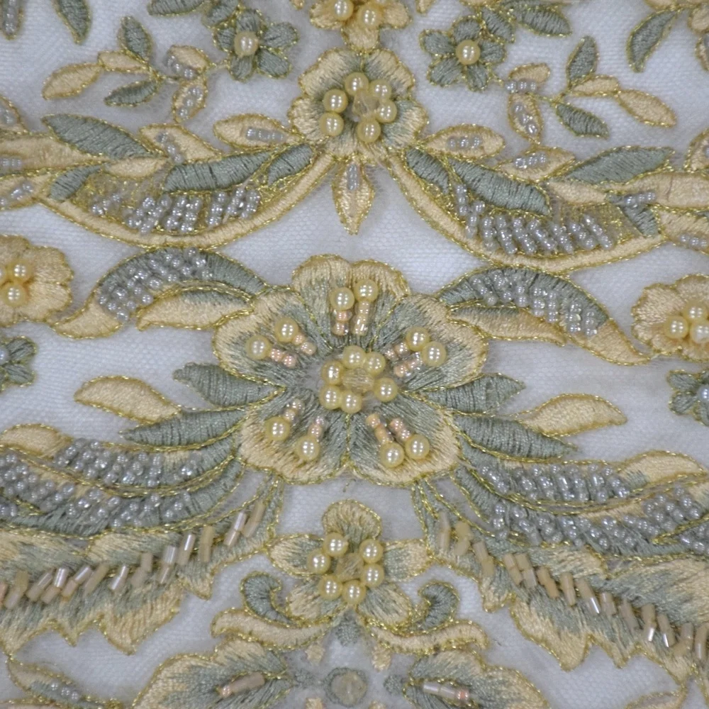 High quality bridal lace fabric beaded embroidery water soluble net nigerian lace fabric market in dubai HY0772-7
