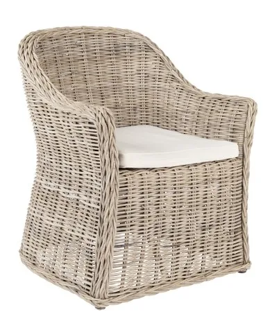 Round Kubu Grey Fiber Natural Rattan dining Arm Chair Furniture