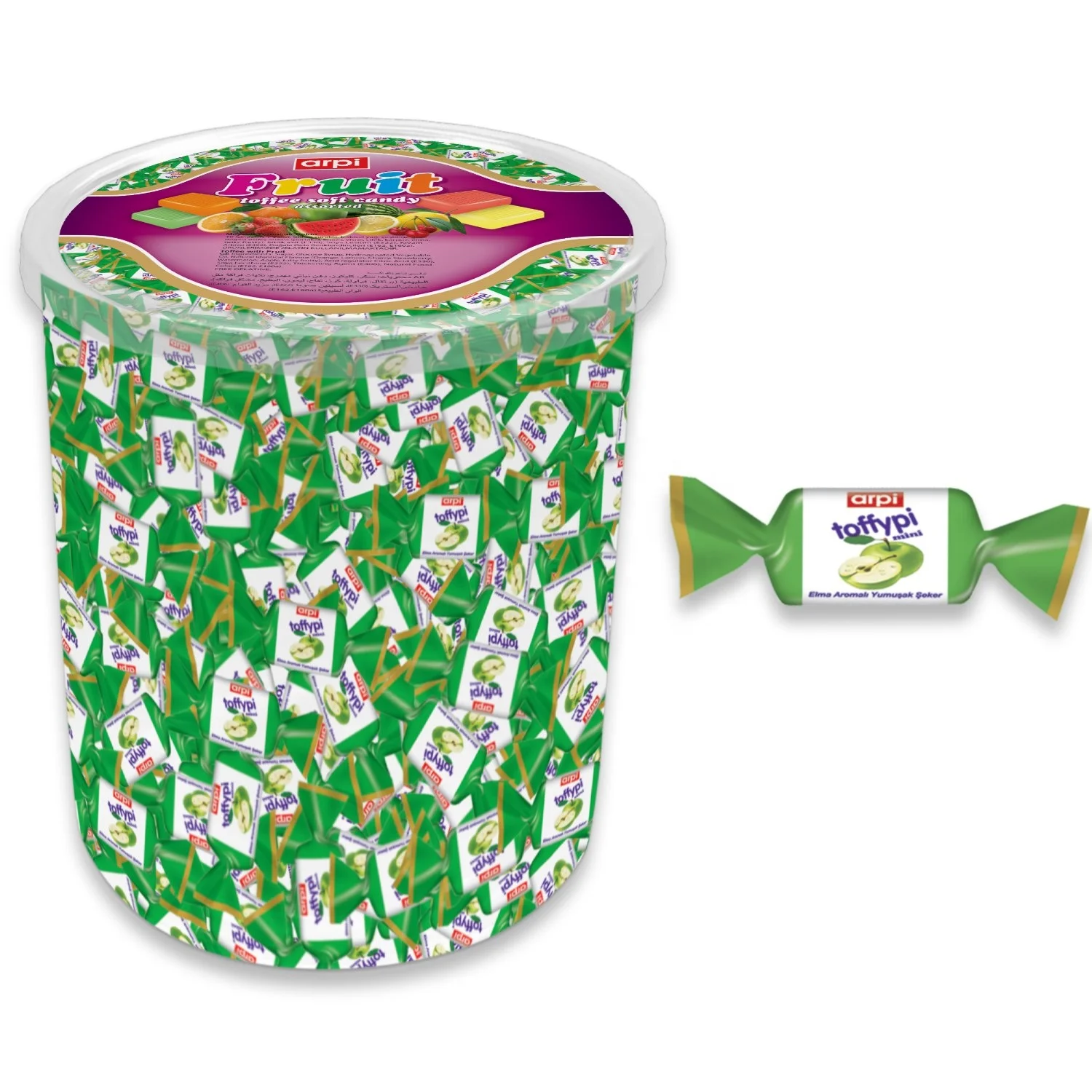 
Toffypi Mini Fruity Soft (Chew) Candy 1 KG Transparent Plastic PVC Jar 