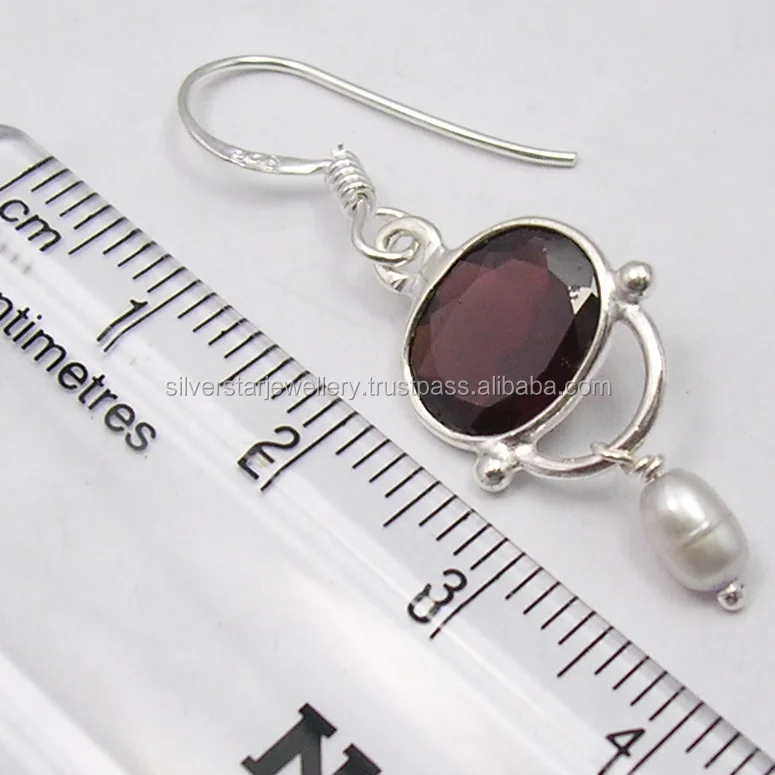 
Natural gemstone jewelry exclusive designs indian faceted oval red garnet dangle earrings 925 sterling silver 