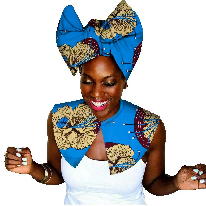 WYA030 African Fabric Cloth Choker Necklaces and headwrap Set Wax Print False Collar Ankara Handmade Jewelry