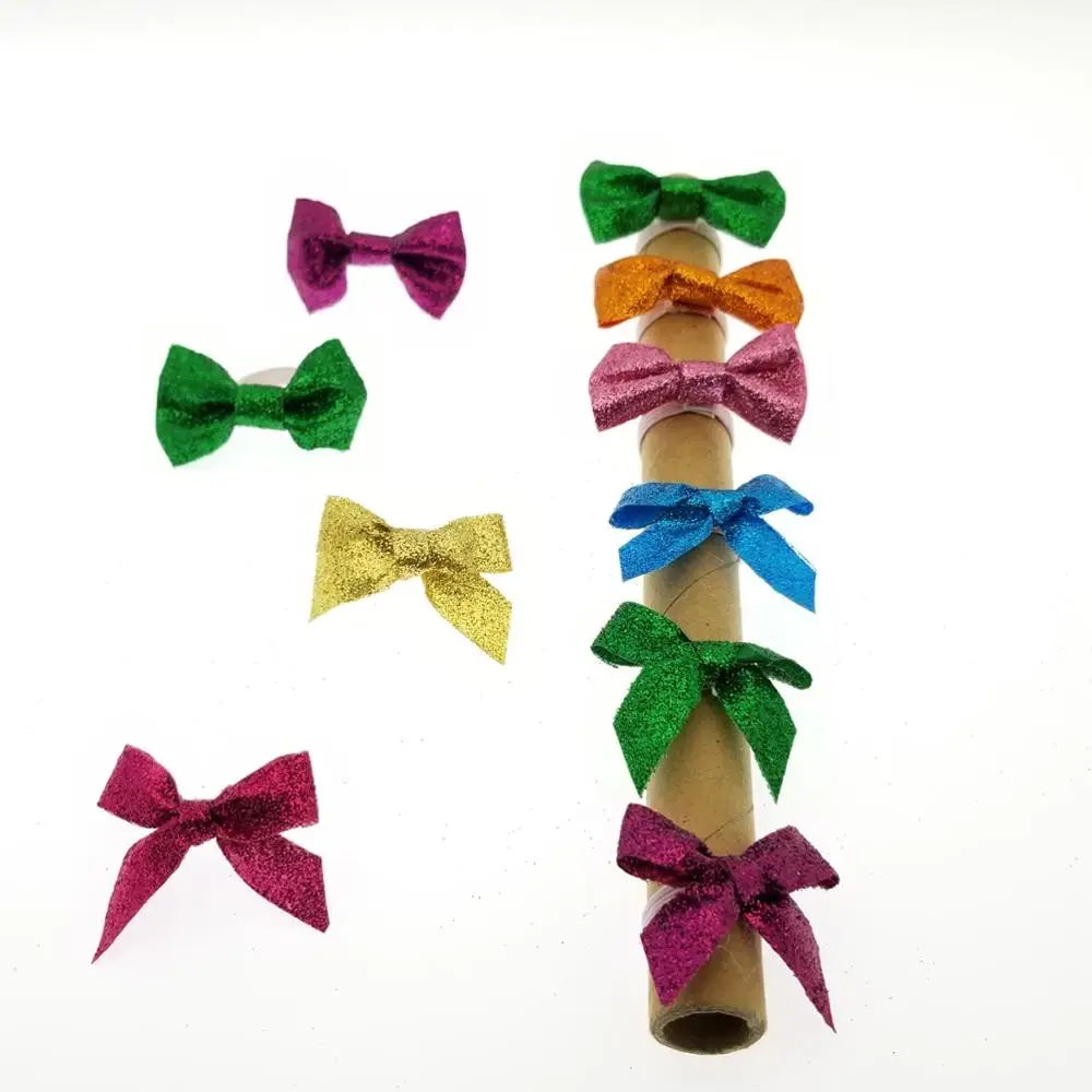 Pre tie ribbon bow fancy multi color glitter with elastic band for perfume bottle and wine bottle