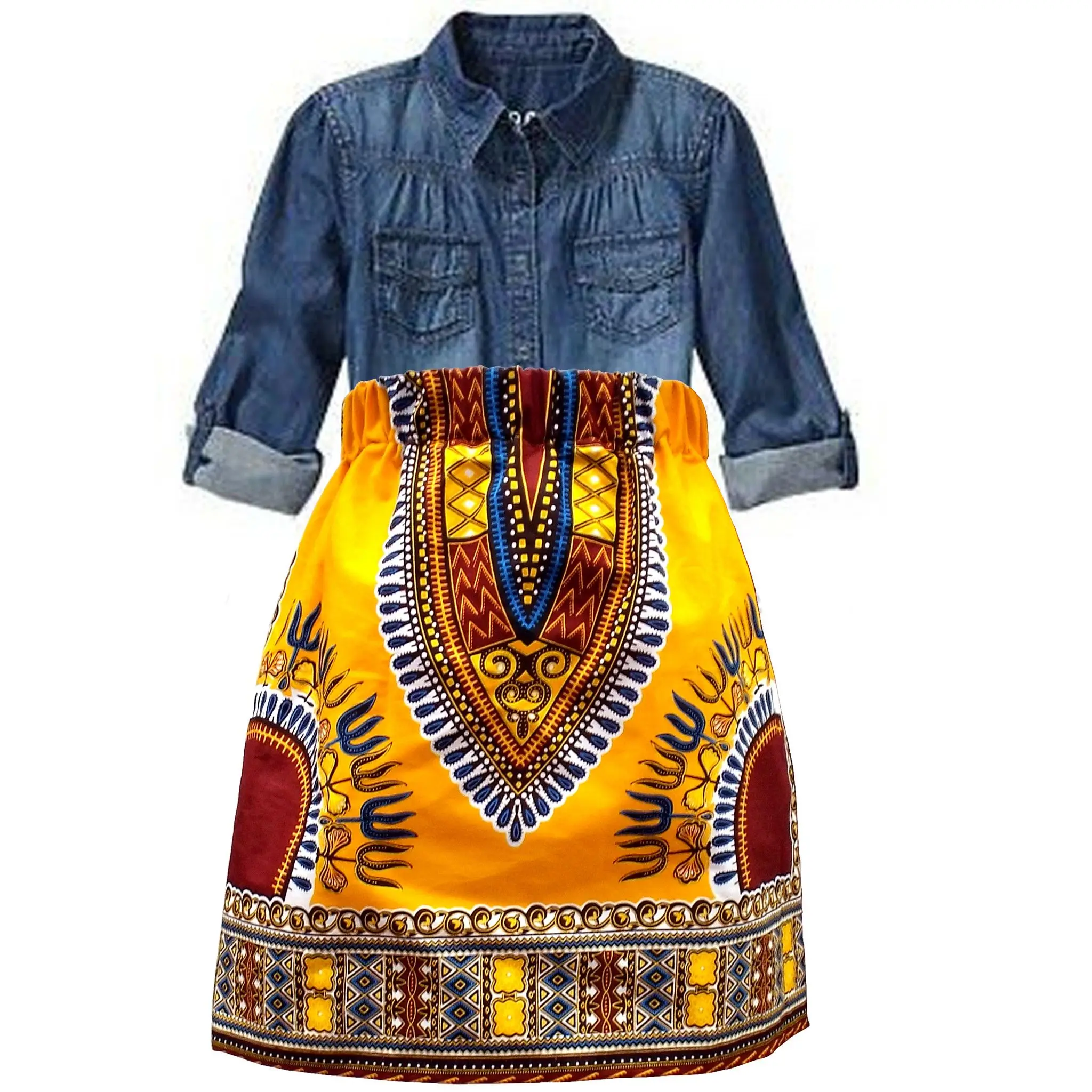 African Dashiki Hippie High Waist Skater Flared Pleated mini Skirt Dress Dress maxi can Skirts African women fashion wholesale