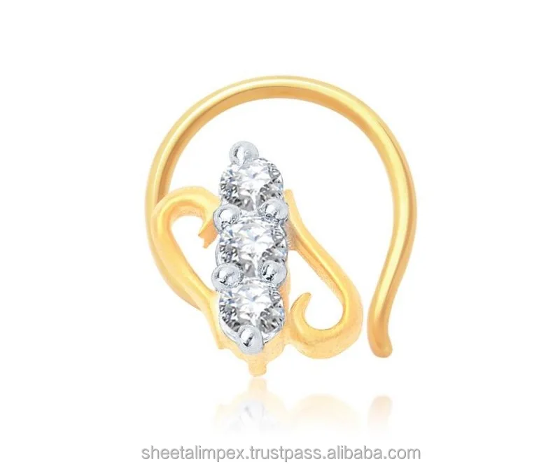 Sheetal Impex 0.09 Ctw SI Clarity FG Color Round Shape Real Natural Diamonds Studded 18 Kt Yellow Gold Diamond Nose Pin