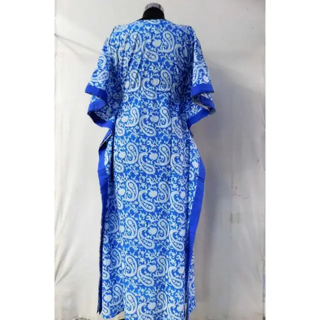 Classic hand block printing ethnic floor women long kaftan dress casual indian handmade craft sewing