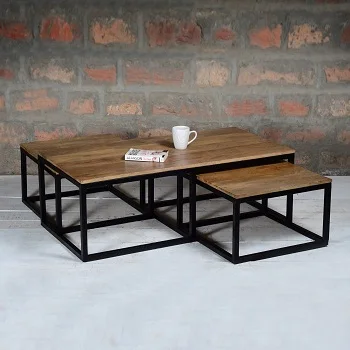 PREMIUM INDUSTRIAL FURNITURE COFFEE TABLE WOODEN METAL OFFICE TABLETOP COFFEE TABLE