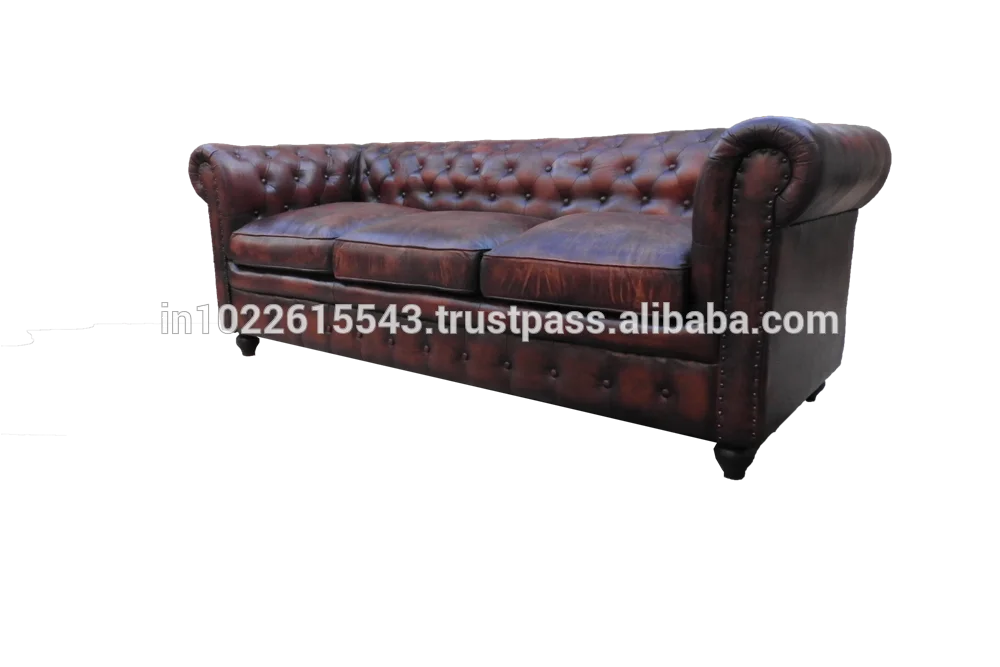Industrial Vintage Genuine leather Chesterfield Sofa ,Antique leather chesterfields 3 seater Tan Sofa