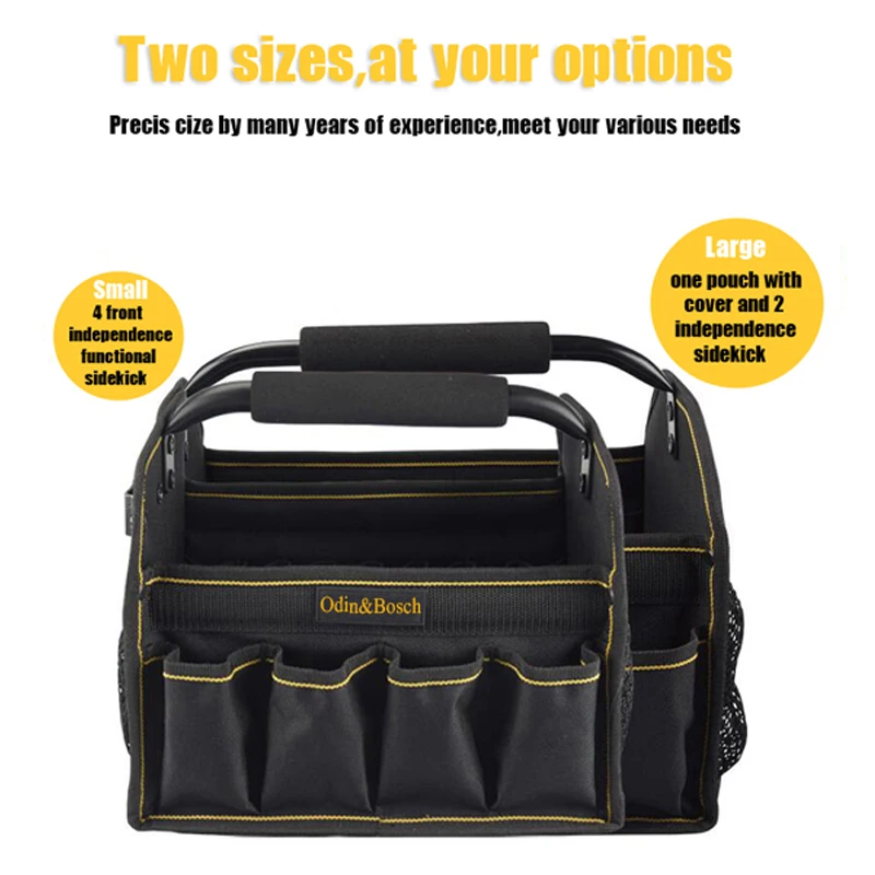 Multi Pocket Open Tool Bag Steel Pipe Handle Tote Tool Bag Frame