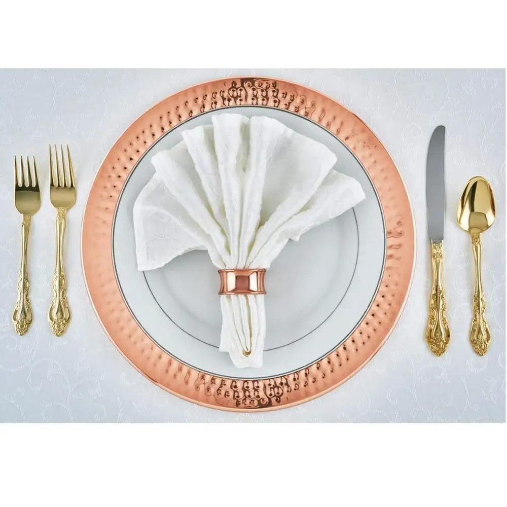 Plate Dish Copper Charger Plate with Hammered Rim for Ceramic Plate Round Copper Platting In-glaze Decoration Hammered Pattern