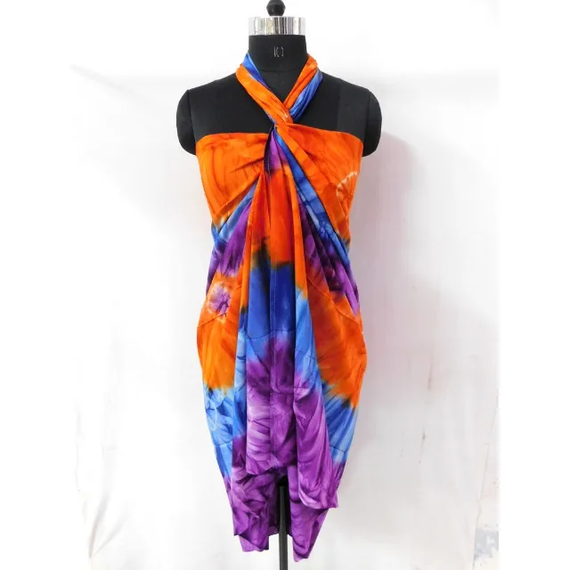 Indian handmade women wear scarf bikini cover up beach wear pareo multi colored orange sarong