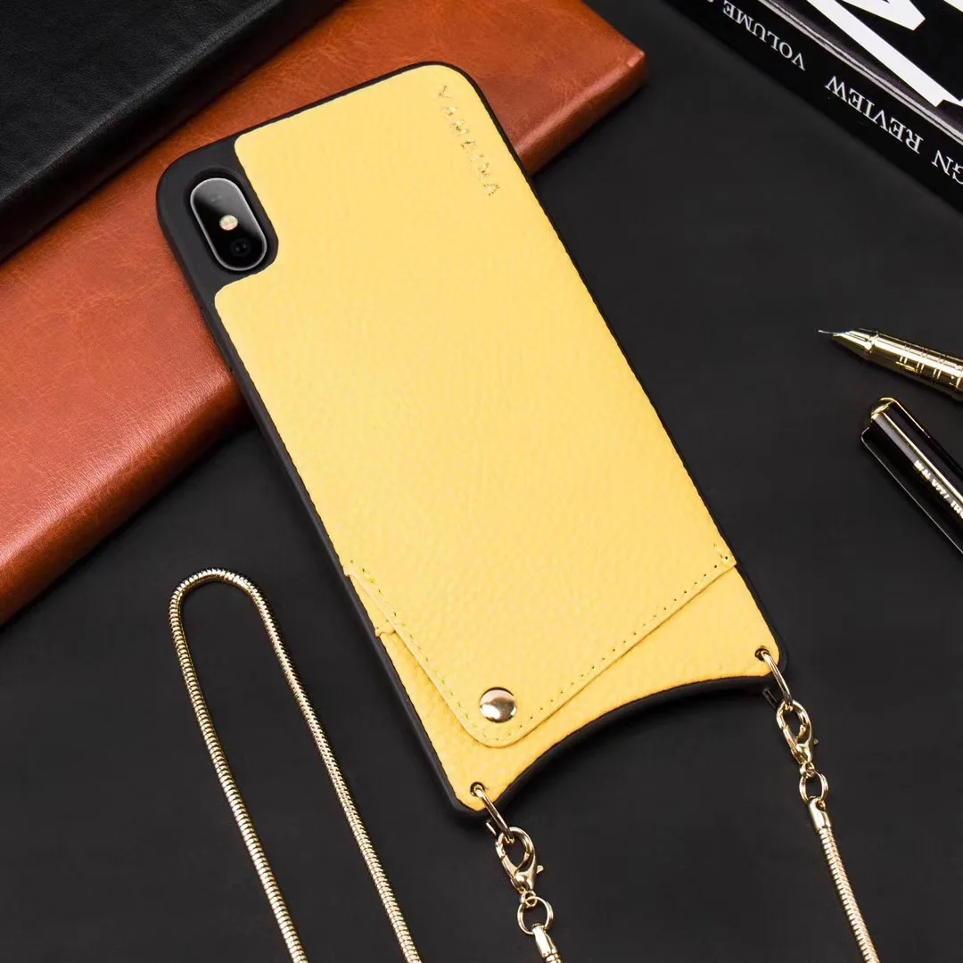 TENCHEN -  Pu&Leather Case Crossbody Metal Chain Strap Handyketten for Iphone case 6 7 X