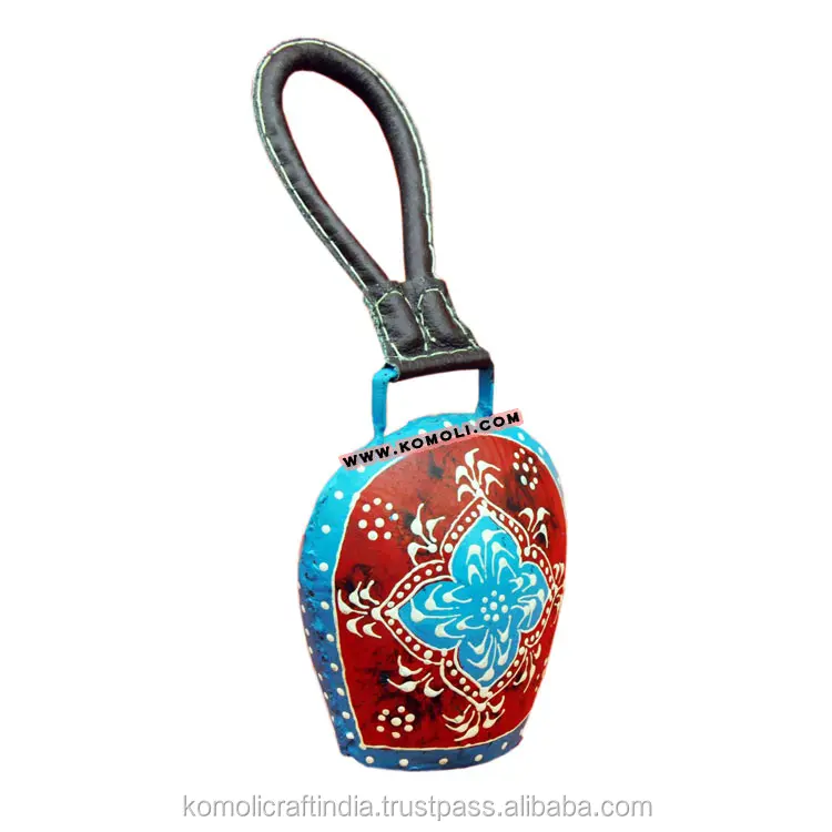 Blue and red metal leather handle cow bell wholesale cow bells custom cowbells metal crafts