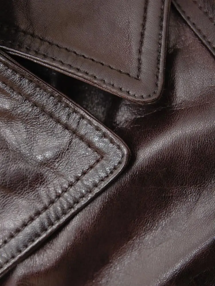 Brown Genuine Cowhide Leather Coat for Men Genuine Leather Casual Fashion Coat