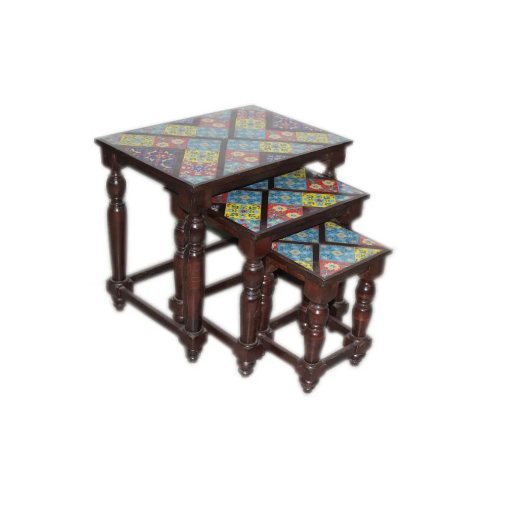 HIGH QUALITY NEST OF 3 STOOL IN TILE WORK