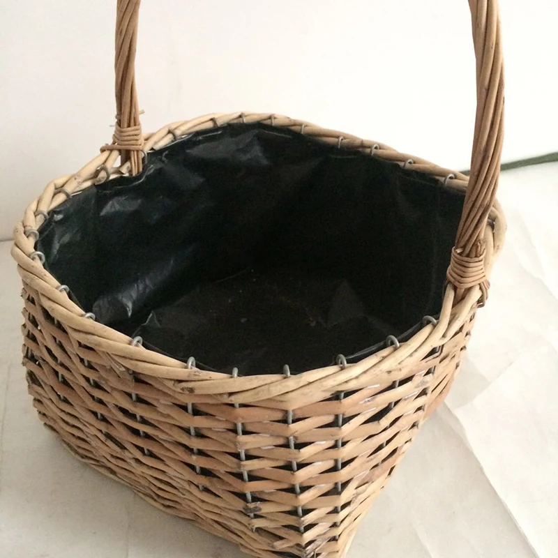 Wicker Baskets With Handle Plastic Liner For Planting Herb Flower Pots Home Decorate
