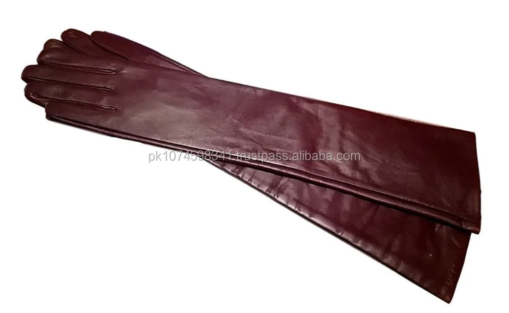 Women fashion long genuine leather winter elbow opera evening gloves