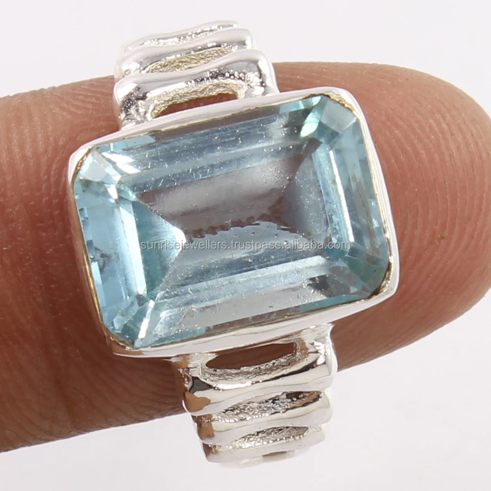 Versatile Cute Pure 925 Solid Sterling Silver Designer Ring Choose Any Size Natural BLUE TOPAZ Gemstone Jewellery