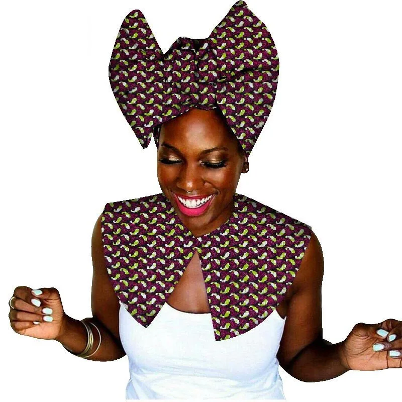 WYA030 African Fabric Cloth Choker Necklaces and headwrap Set Wax Print False Collar Ankara Handmade Jewelry