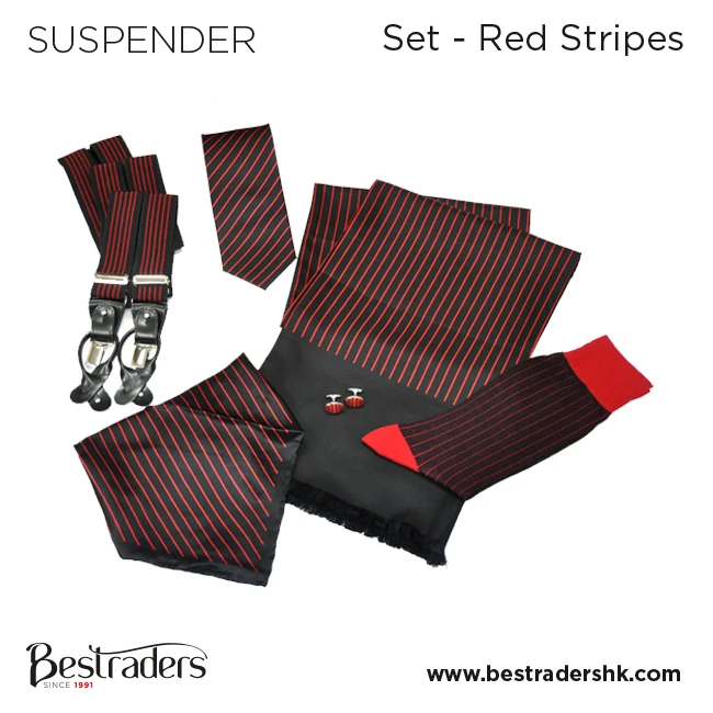 Hot Selling Business Red Stripes Suspender Socks Tie and Cufflink gift set