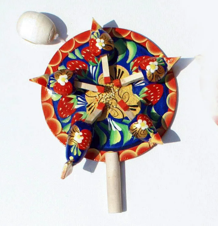 Chickens Eating Millet Child Games Wood Hand Painted with Ethnic Ornament Russian Crafts Folk Art