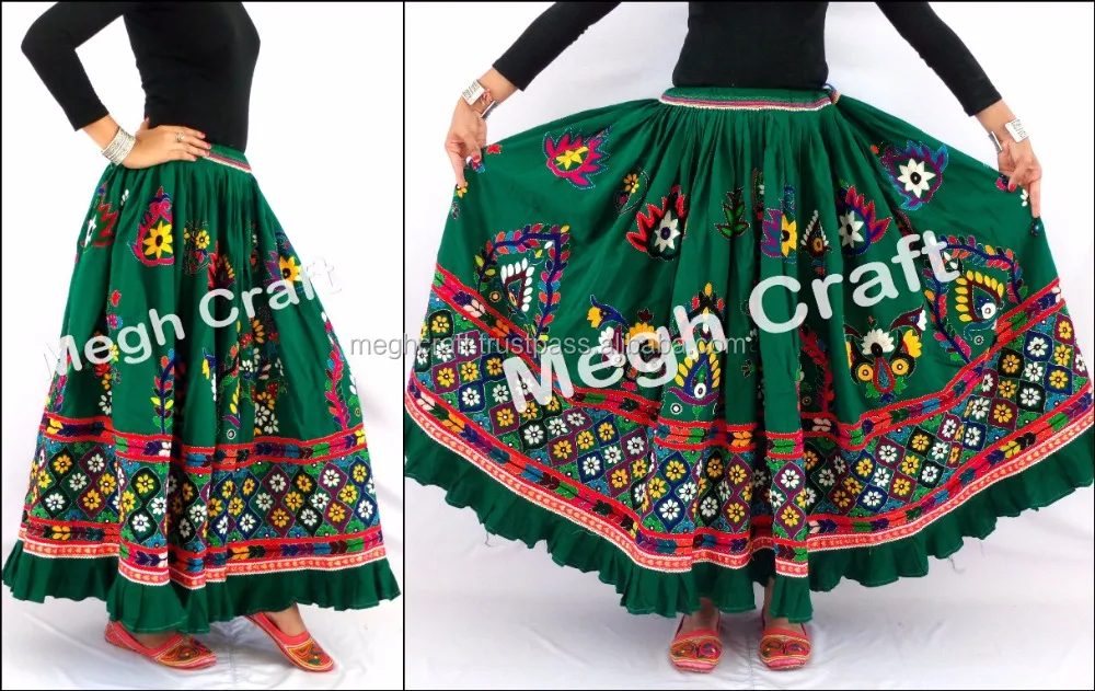 Kutch Embroidery Handmade Banjara Kutch Skirt - Hippie Gypsy Skirt - Fully Flared Indian Traditional Ghaghra - Vintage Skirt