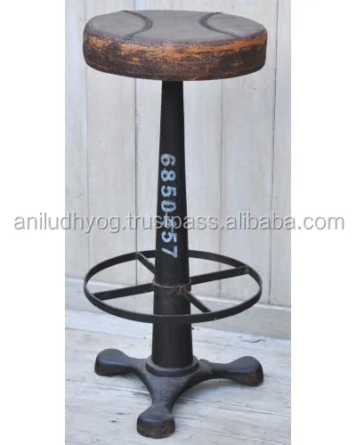 INDUSTRIAL BAR STOOL LEATHER SEAT/vintage industrial bar stool