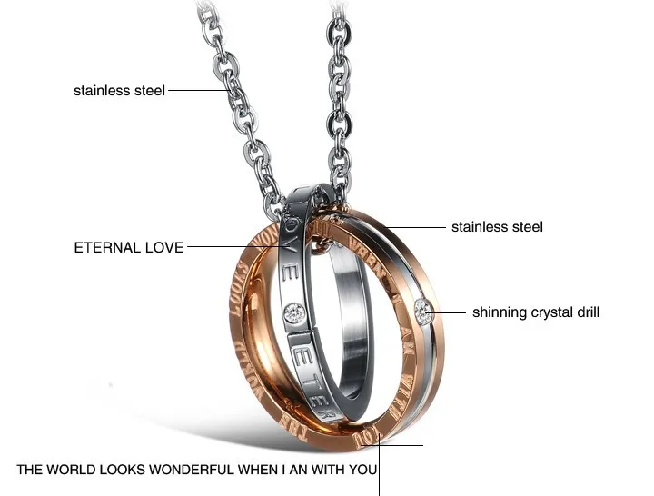 
Wholesale Engraved Couple Ring Style Lover Eternal Necklace Pendant 