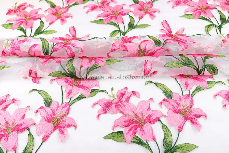 Cheap pink stylish flower net tulle garment accessories embroidery floral embroidered tulle fabric