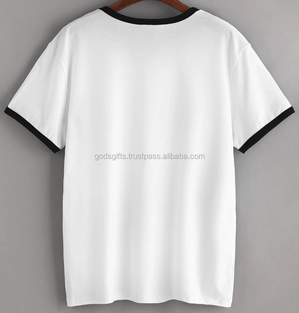 tirupur wholesale fashion womens pink T Shirt OEM Boat Neck Tshirt Printed silkscreen printed womens Round Neck Ringer Tshirt