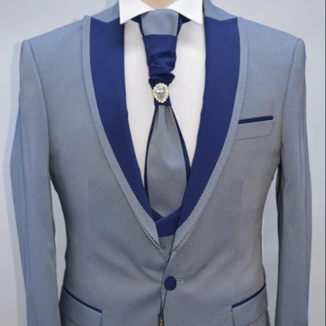 Мужской костюм смокинг для жениха облегающий деловой повседневный костюм синий комплект из 3 предметов