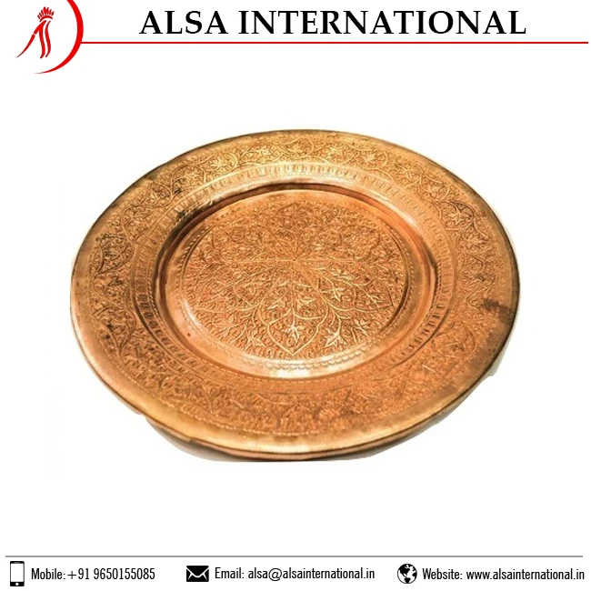 Latest Pure Antique Copper Plates in Bulk Supply Custom Design Size Vintage round Pattern Dishes Buy at Low Price Brass Material