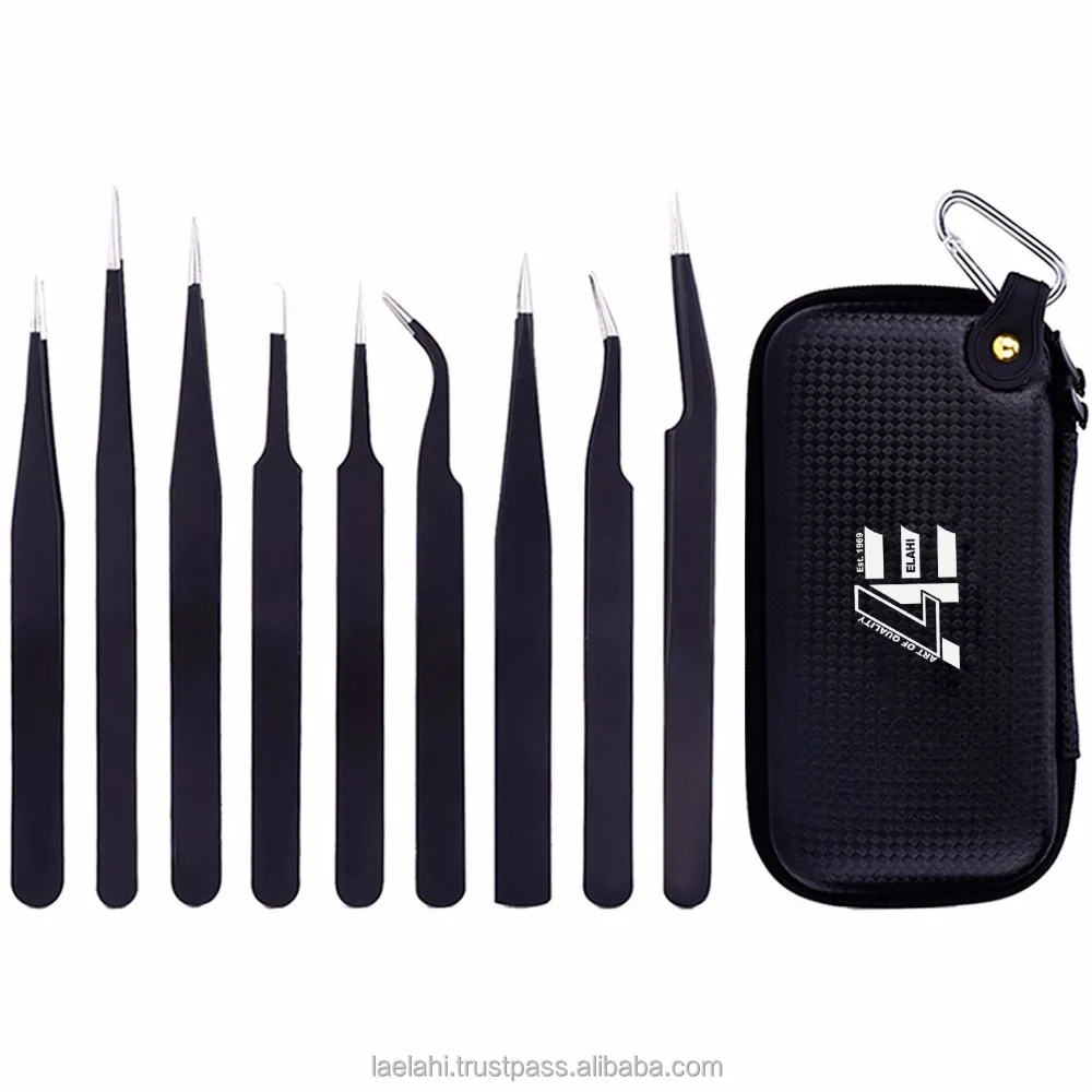 9 Pieces Tweezers Set Anti-Static Tweezers Kit with 11 Non magnetic Stainless Steel Tweezers 2024