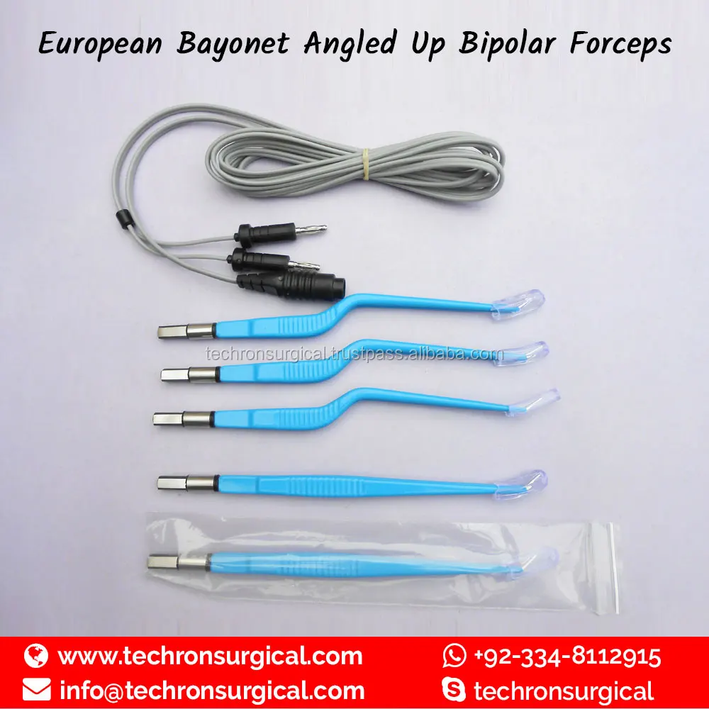 European Bayonet Angled Down Electro Insulated Bipolar Forceps 22cm Tip 1.5mm
