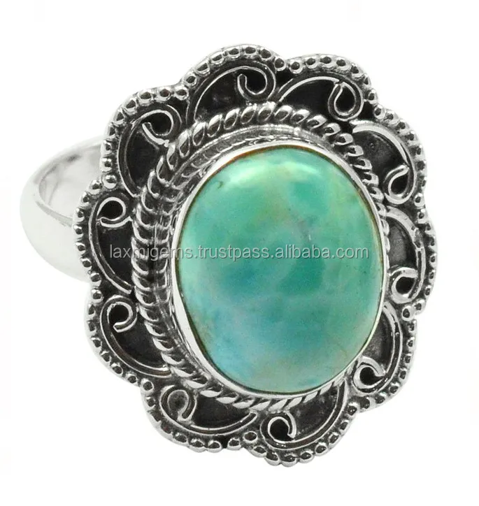 Handmade Marquise Jewelry 925 Sterling Silver High Quality Natural Larimar Gemstone Ring