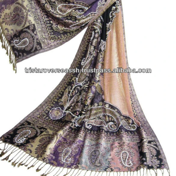 High quality Viscose jacquard scarf shawls with beads women wear viscose scarfs and shawls women wear