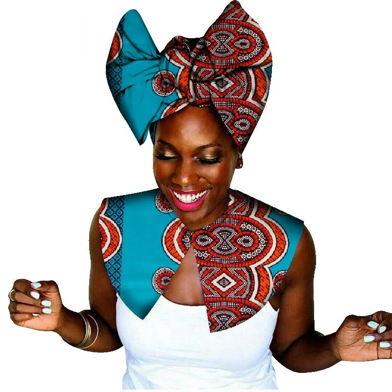 WYA030 African Fabric Cloth Choker Necklaces and headwrap Set Wax Print False Collar Ankara Handmade Jewelry