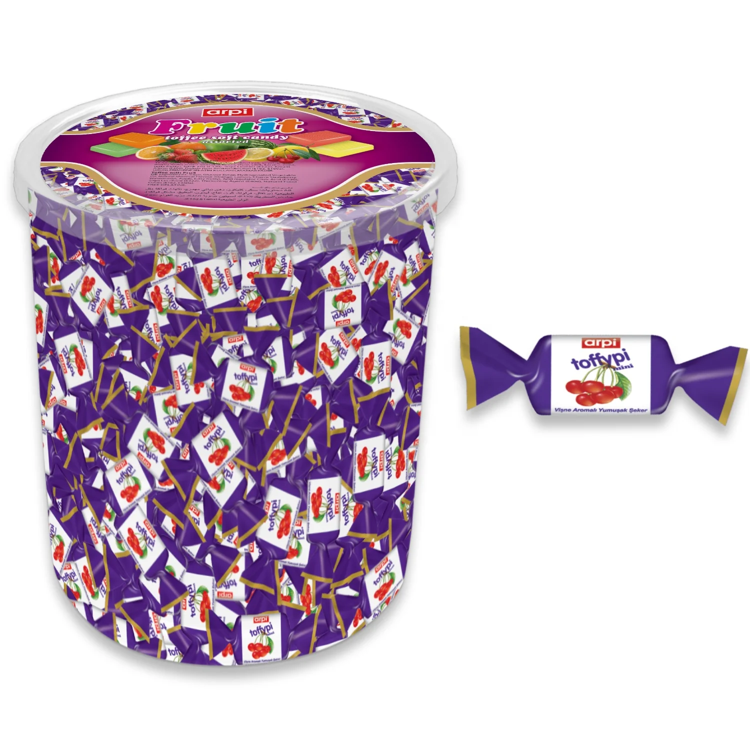 
Toffypi Mini Fruity Soft (Chew) Candy 1 KG Transparent Plastic PVC Jar 