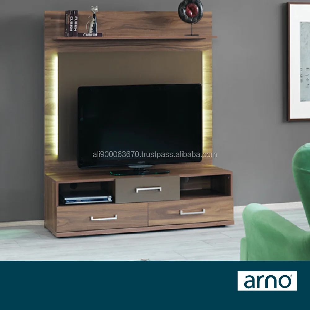 TV Stand with Storage Console Concise Style with Cabinets and Interior Shelves Home Furniture Cheap and Modern Open Shelf Brown