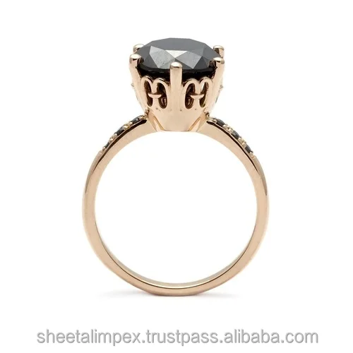 
Sheetal Impex 1.60 Ctw AAA Clarity Black Color Round Shape Natural Diamonds Studded 18 Kt Rose Gold Fancy Color Diamond Ring 