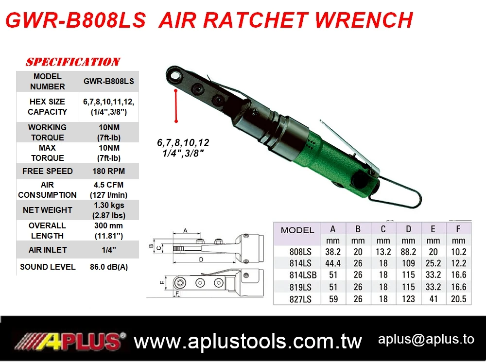 APLUS GWR-B812LS Реверсивный пневматический Трещоточный