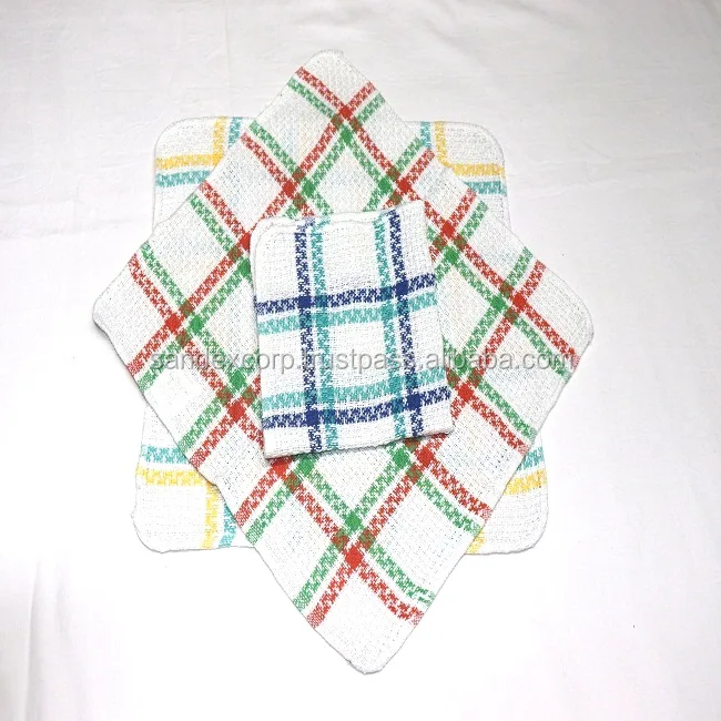 White and Red Stripe Golf Kitchen Towels from India..