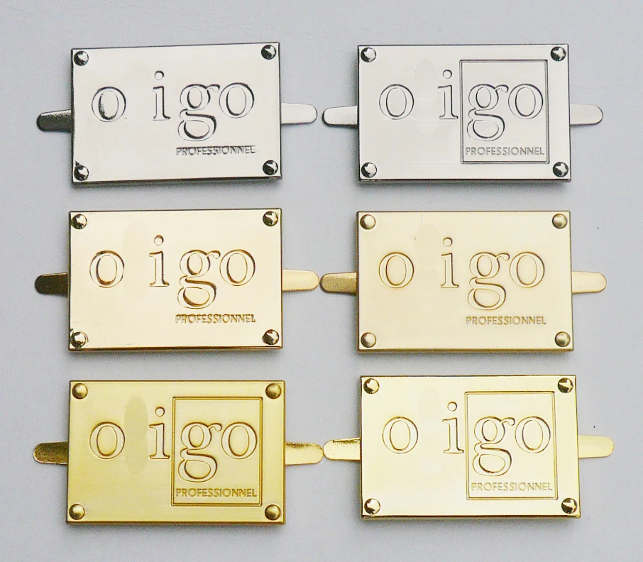 45x30mm high quality customized smooth surface debossed bag jeans logo metal label,metal brand emblem