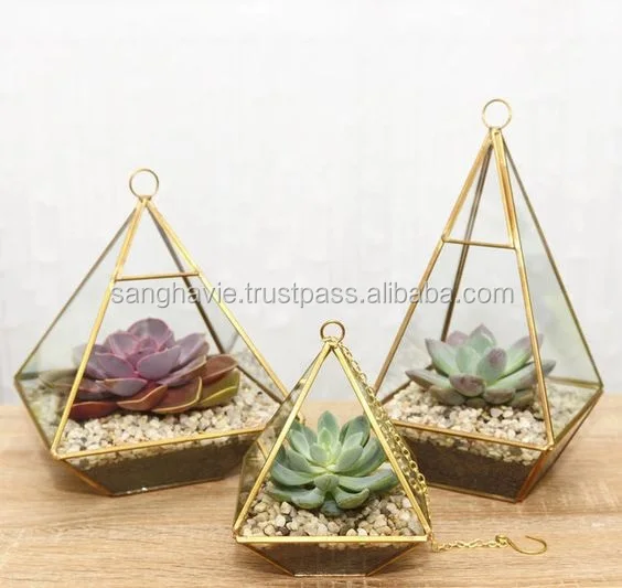 TERRARIUM HANGING POT TRIANGLE SHAPE HOME DECORATIVE FLOWER PLANT TERRARIUM FANCY DESIGN PLANT VASES