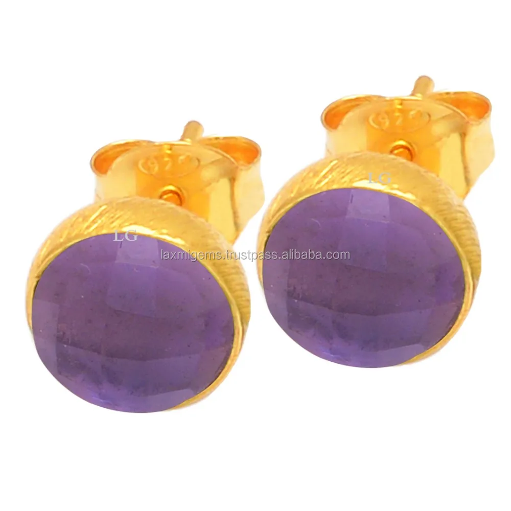Bottom Price Amethyst gemstone 925 silver wholesale stud earrings
