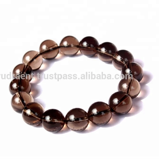 OEM High Quality Smoky Quartz 12 mm Big Beads Gemstone Stretchable Bracelet Round Beads Natural Bracelet