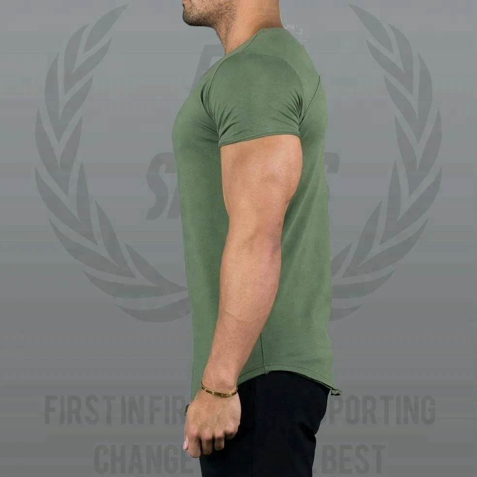 Wholesale Fitness Mens Top/Scoop Neckline Blank Muscle T shirt/Round Hem Mens Plain Slim Fit T-shirt