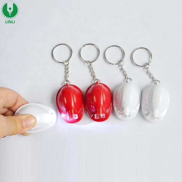Giveaways Custom Logo Mini Plastic Light Up Led Helmet Keychain, Safety LED Flashlight Hat Keyring